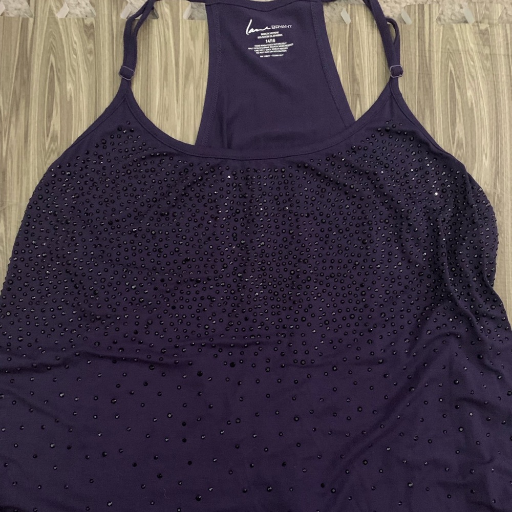 Lane Bryant Purple Tank with Black Beads Sz 14/16